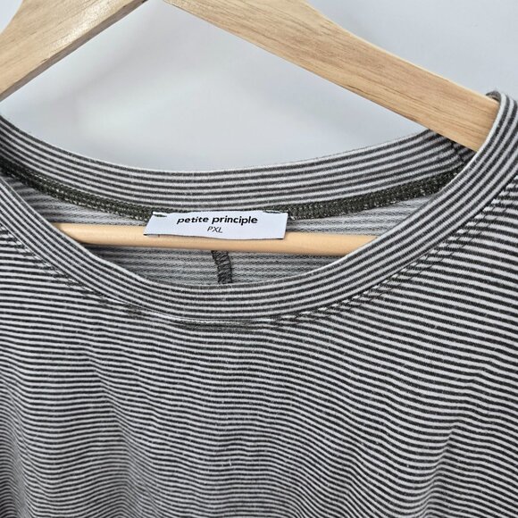 Petite Principle Dark Olive Green White Horizontal Striped Top Size PXL - Picture 9 of 11